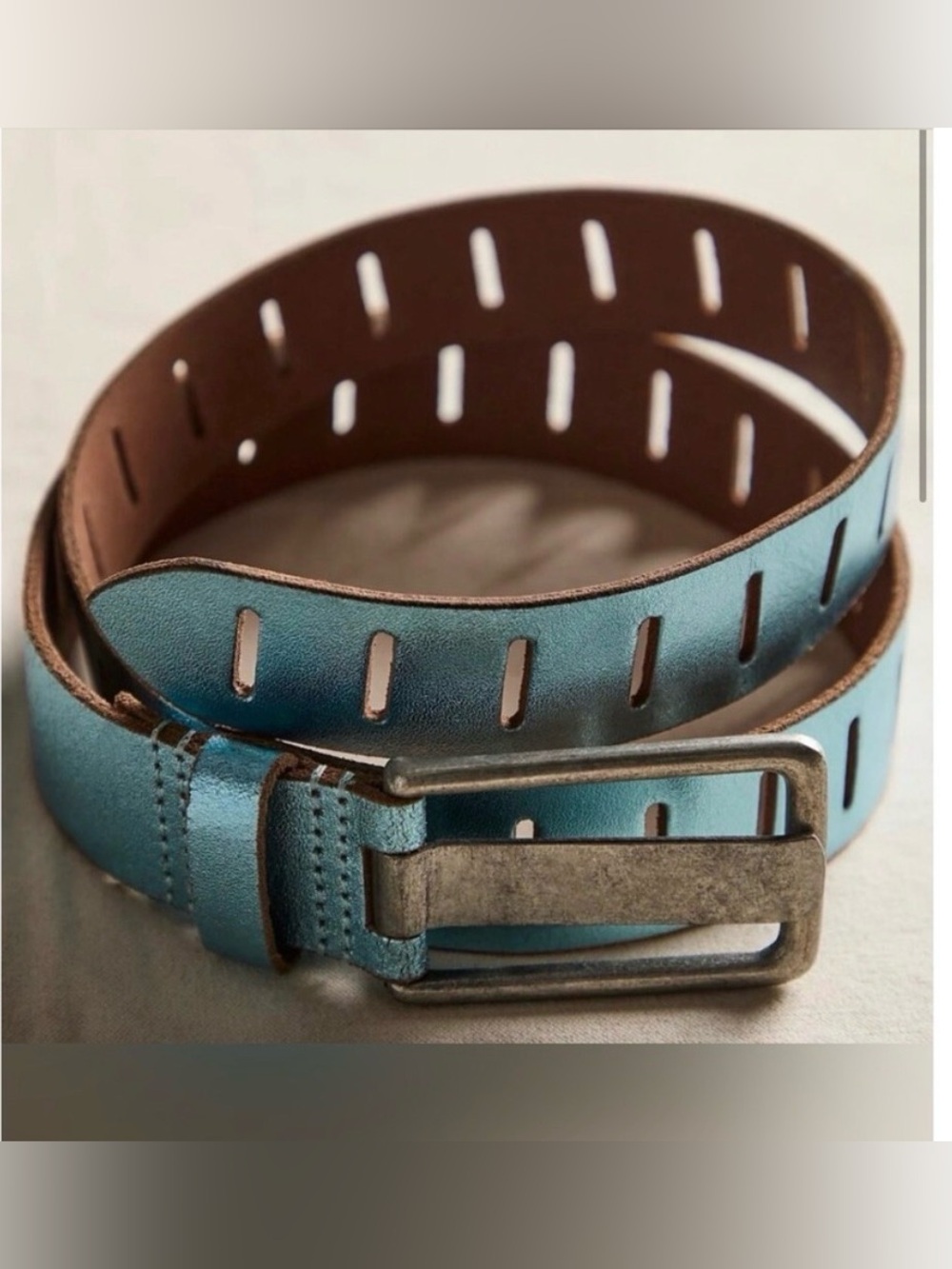 NWT Free People Metallic Jona Belt Icicle Blue Metallic Leather M/L